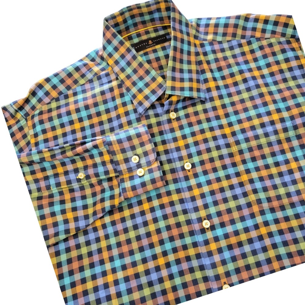 Robert Talbott Button Up Shirt Mens XL Multicolor Plaid Long Sleeve‎ Cotton